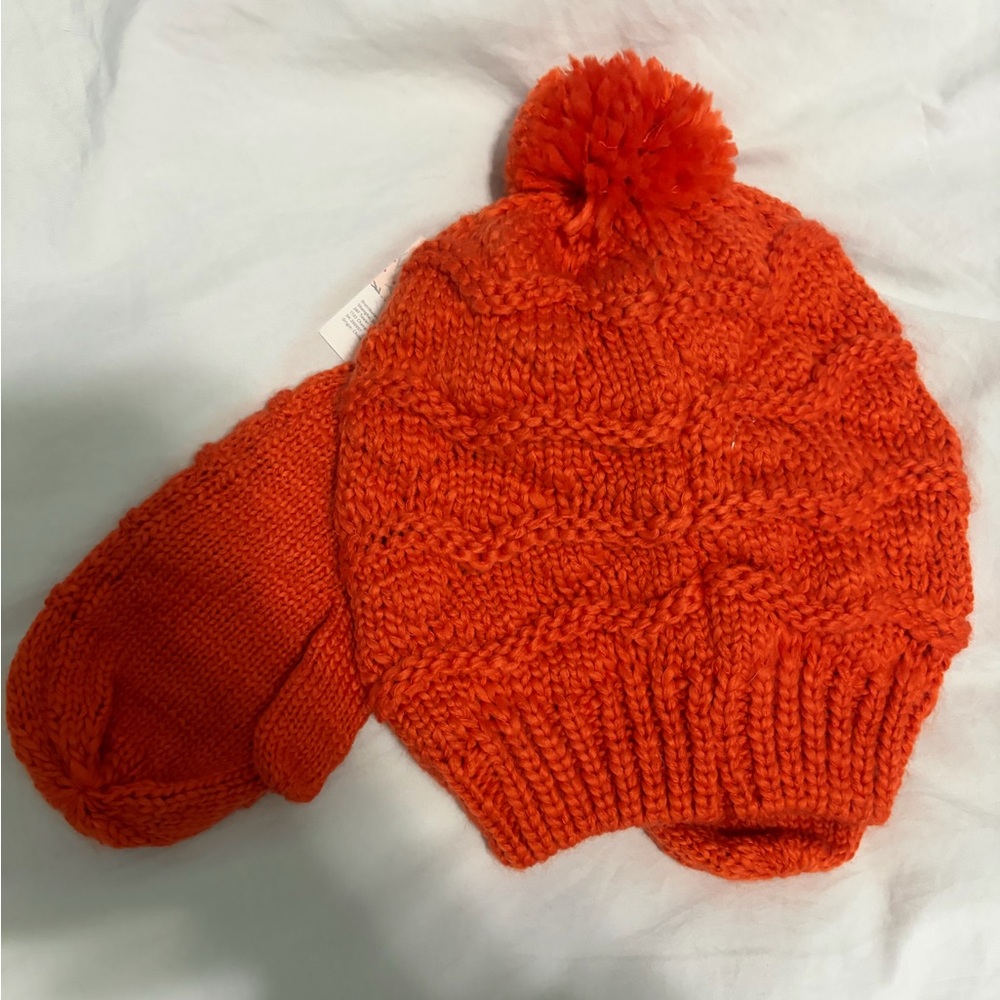 Cozy Orange Knit Hat and Mittens Set